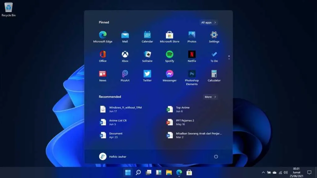 Windows 11 Start Menu di tengah
