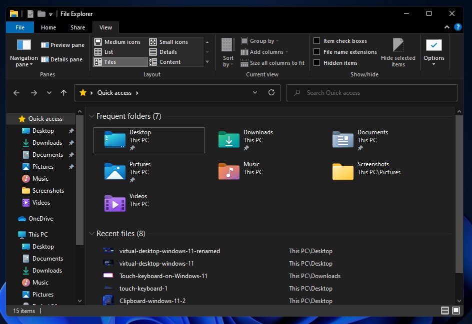 File Explorer tanpa renggangan
