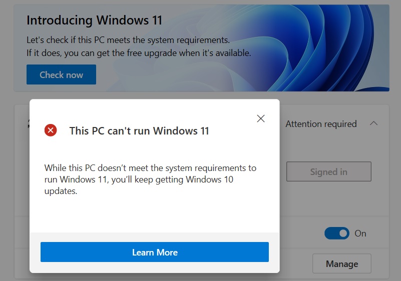 “This PC can’t run Windows 11”