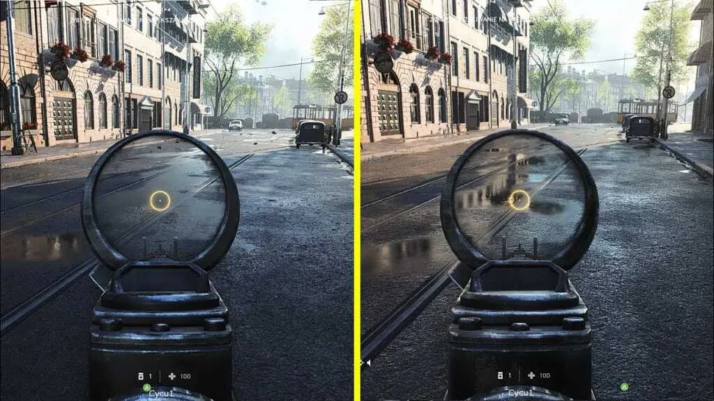 Contoh Ray Tracing pada gambar perbandingan. Kiri (Ray Tracing off), sedangkan Kanan (Ray Tracing on). Sumber: Youtube <a href=