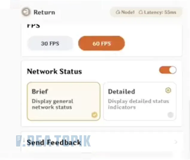 Pengaturan untuk menampilkan status network Genshin Impact Cloud | Dok. Area Topik
