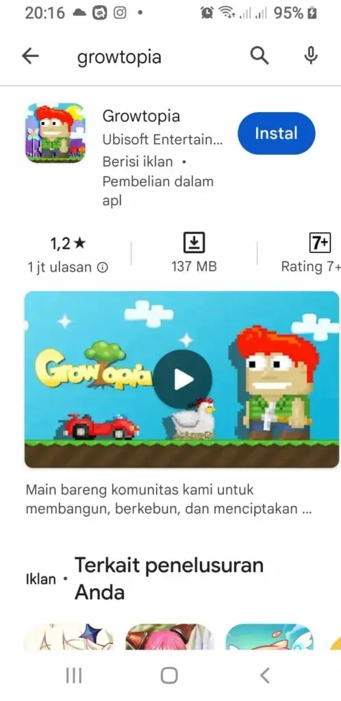 Rating Growtopia anjlok menjadi 1.2 di Play Store | Foto: Area Topik