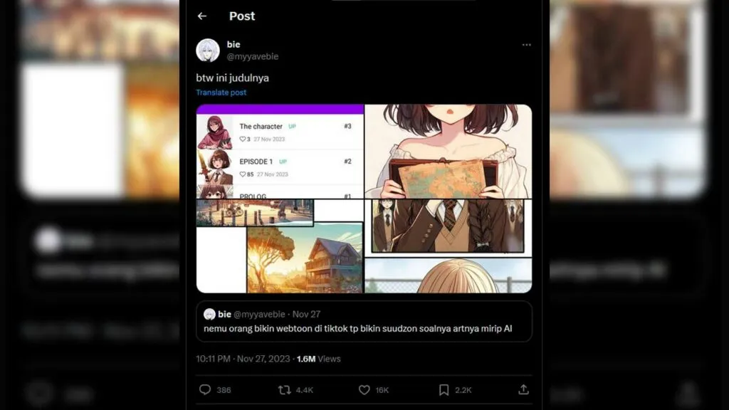 Postingan User Twitter Mengenai Permasalahan Karya Webtoon Yang Menggunakan A.I, Areatopik
