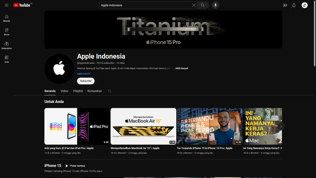 Kanal YouTube resmi Apple Indonesia | Dok. Area Topik