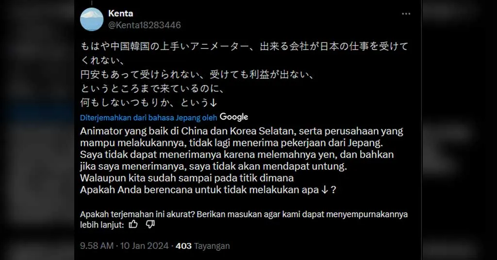 Kenta berbicara mengenai Pelemahan Yen dan dampaknya terhadap studio anime